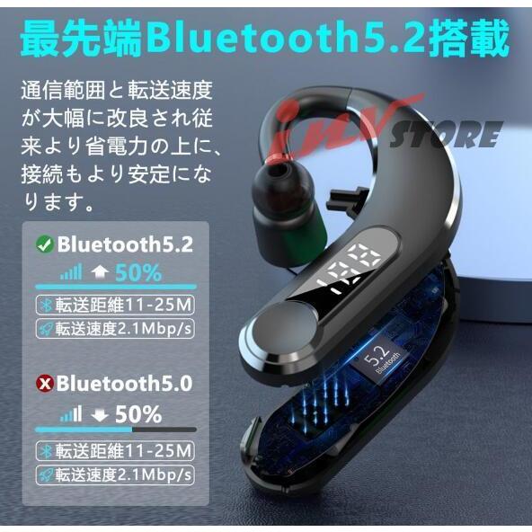 ワイヤレスイヤホン Bluetooth 5.2 iphone ブルートゥースイヤホン 耳掛け型 ヘッドセット 片耳 高音質 マイク内蔵 180°回転 超長待機 左右耳兼用 軽量｜invstore｜03