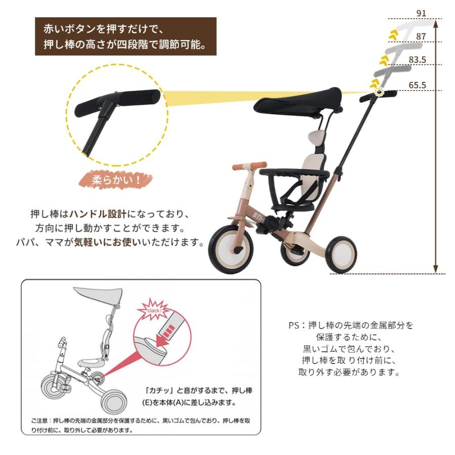 BTM 子供用三輪車 5in1 セーフティーガード&ベルト付き 日よけ 二重