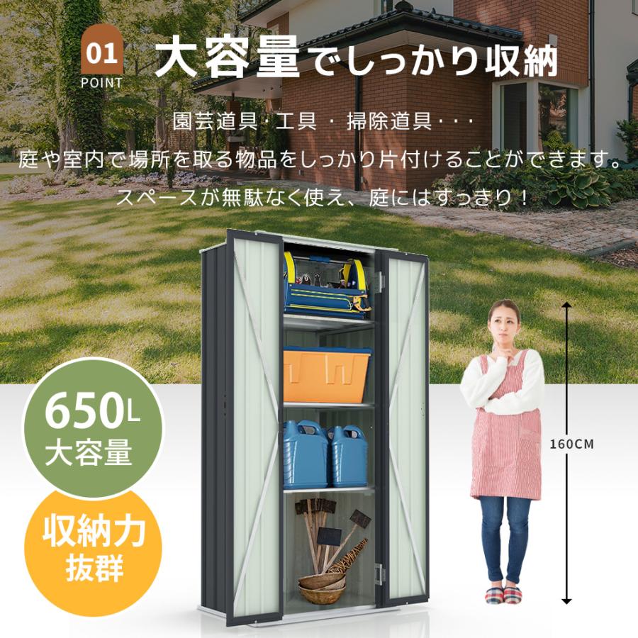 シオ・物置届け・受取評価遅め 2025新作 ガーデンツールシェッド 物置き 多機能両開きドアー