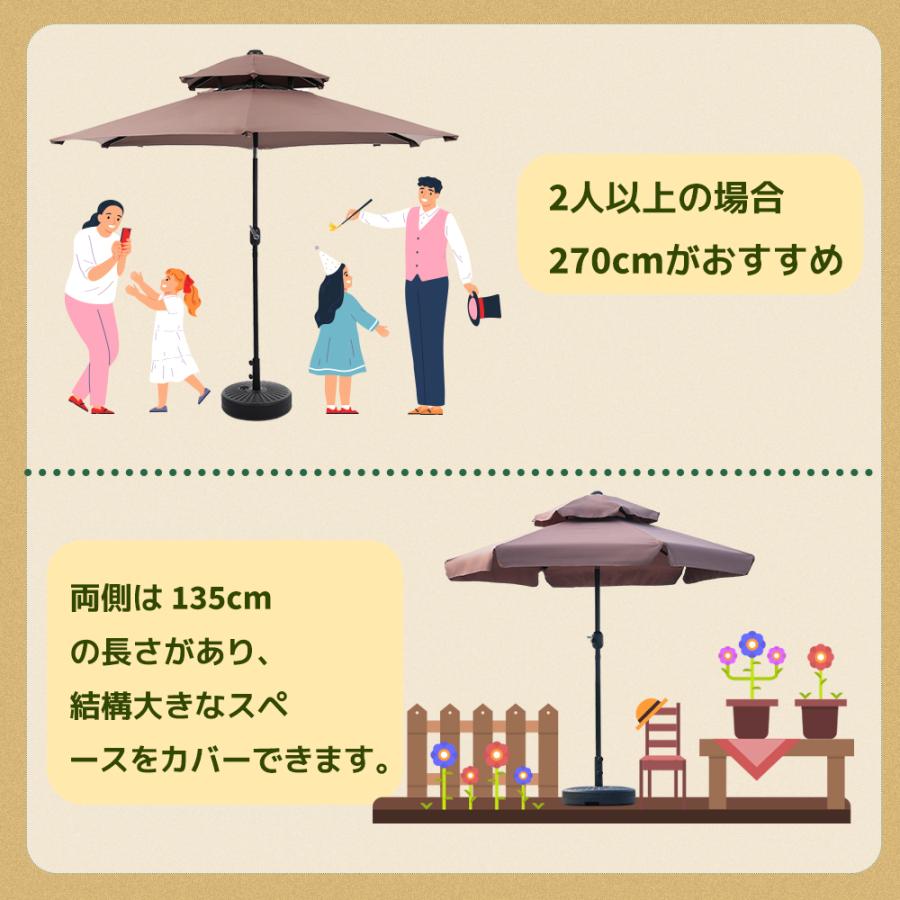ベース付き】パラソル 直径220cm/270cm UPF30+ ベース付き 紫外線対策