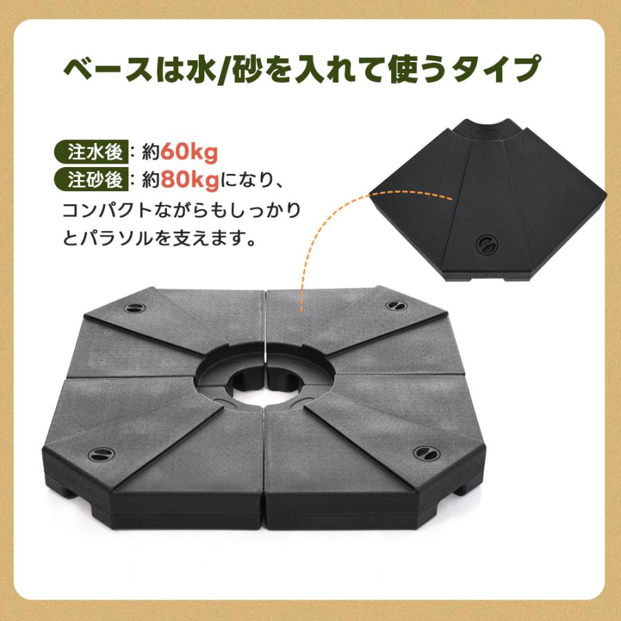 パラソル 直径300cm 30+UPF紫外線対策 角度調整 パラソルセット ベース