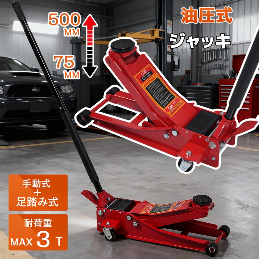 ジャッキ ガレージジャッキ 手動式+足踏み式 油圧ジャッキ フロア