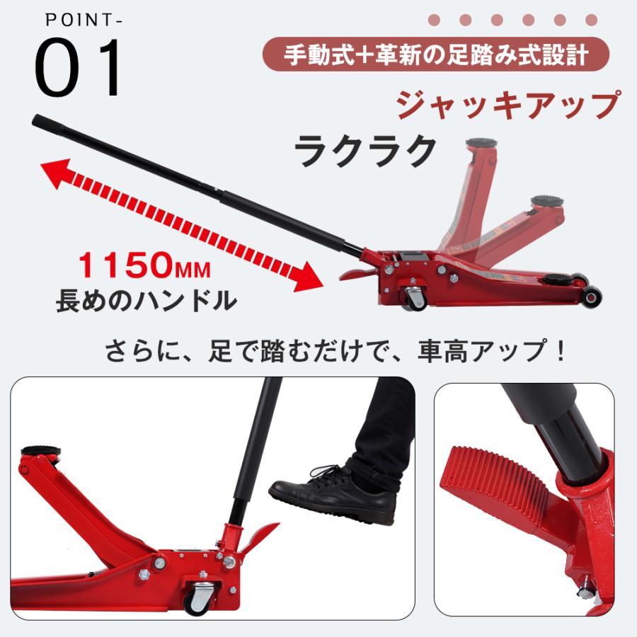 ジャッキ ガレージジャッキ 手動式+足踏み式 油圧ジャッキ フロア