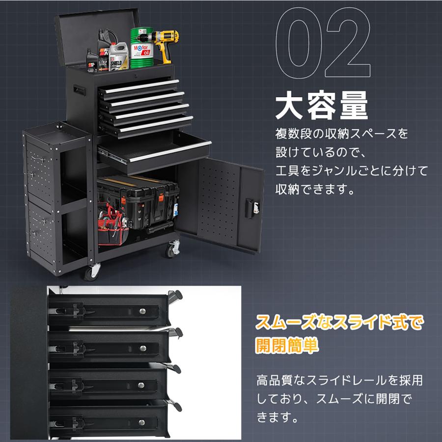 ツールワゴン ツールキャビネット 3way サイド棚 工具ラック 穴あき