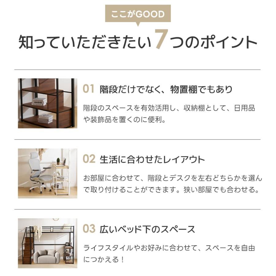 ロフトベッド ハイタイプ パイプベッド シングル コンパクトコンセント付き ハンガーラック付き デスク付き 耐震 一人暮らし 一年保証_4