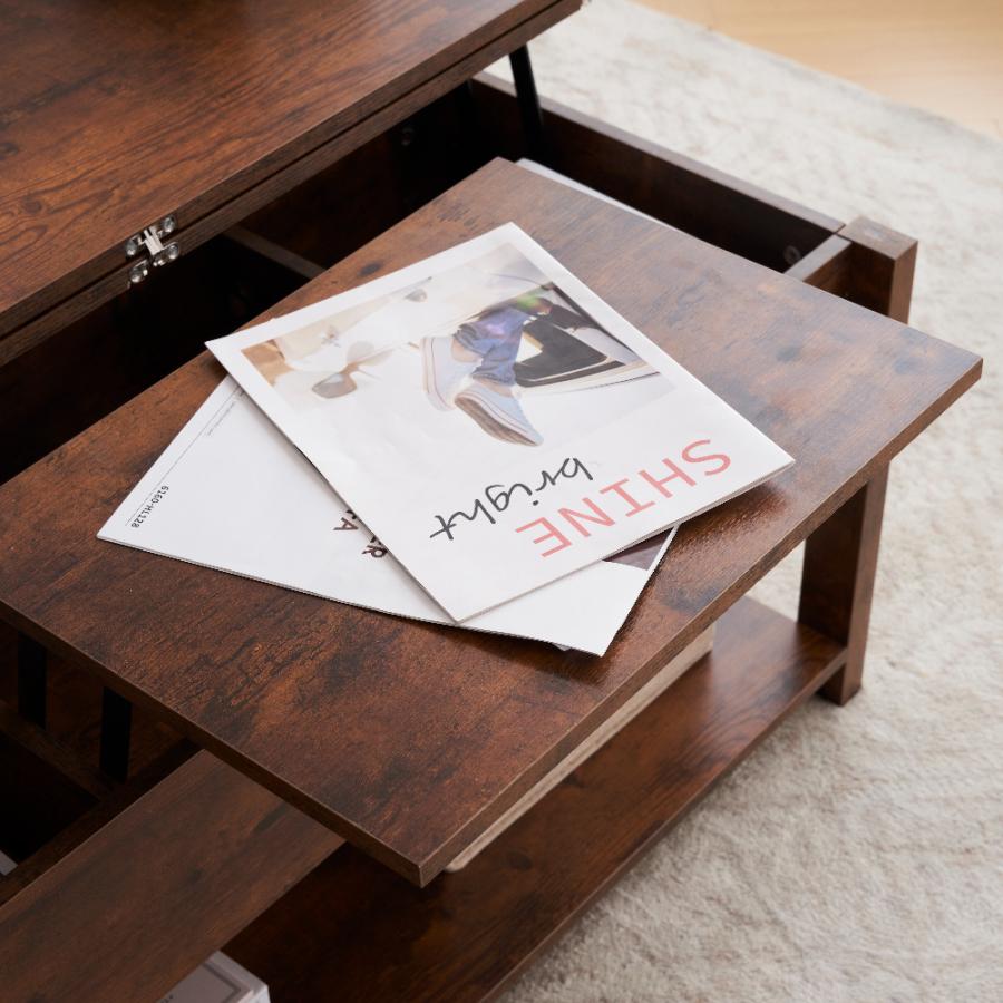 木製昇降テーブル リフティングテーブル 昇降式 ロータイプ 収納付き