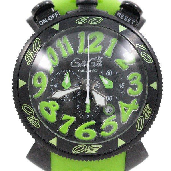 ガガミラノ クロノ48 クロノグラフ クォーツ メンズ 腕時計 ブラック×グリーン 純正ラバーベルト 6054.2【いおき質店