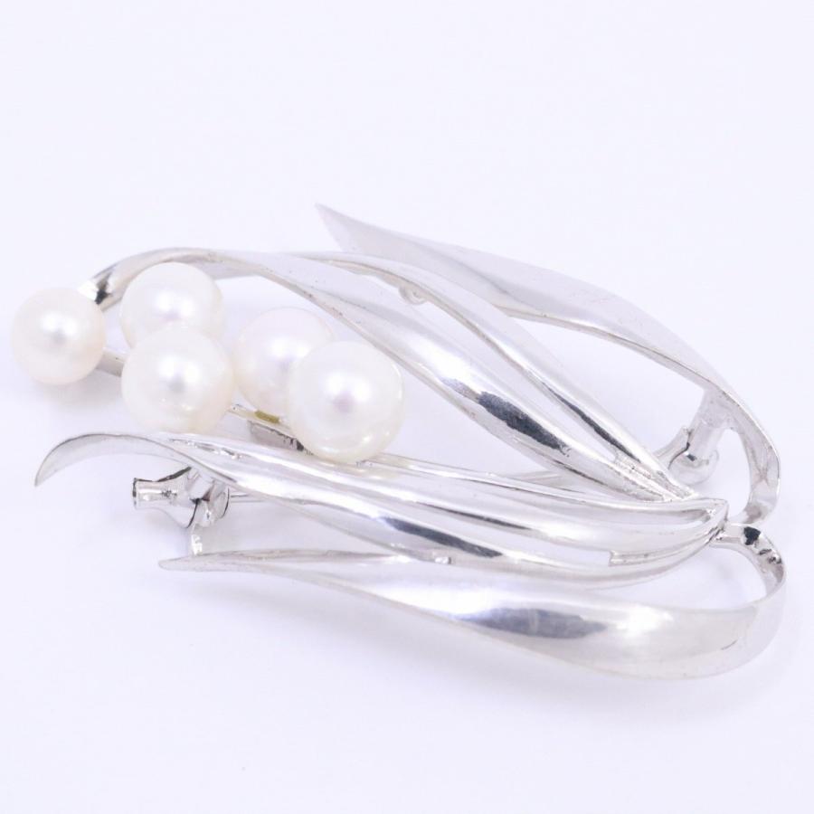 MIKIMOTO ミキモト リーフモチーフ ブローチ シルバー/パール5粒【いおき質店】｜ioki-shop783｜02