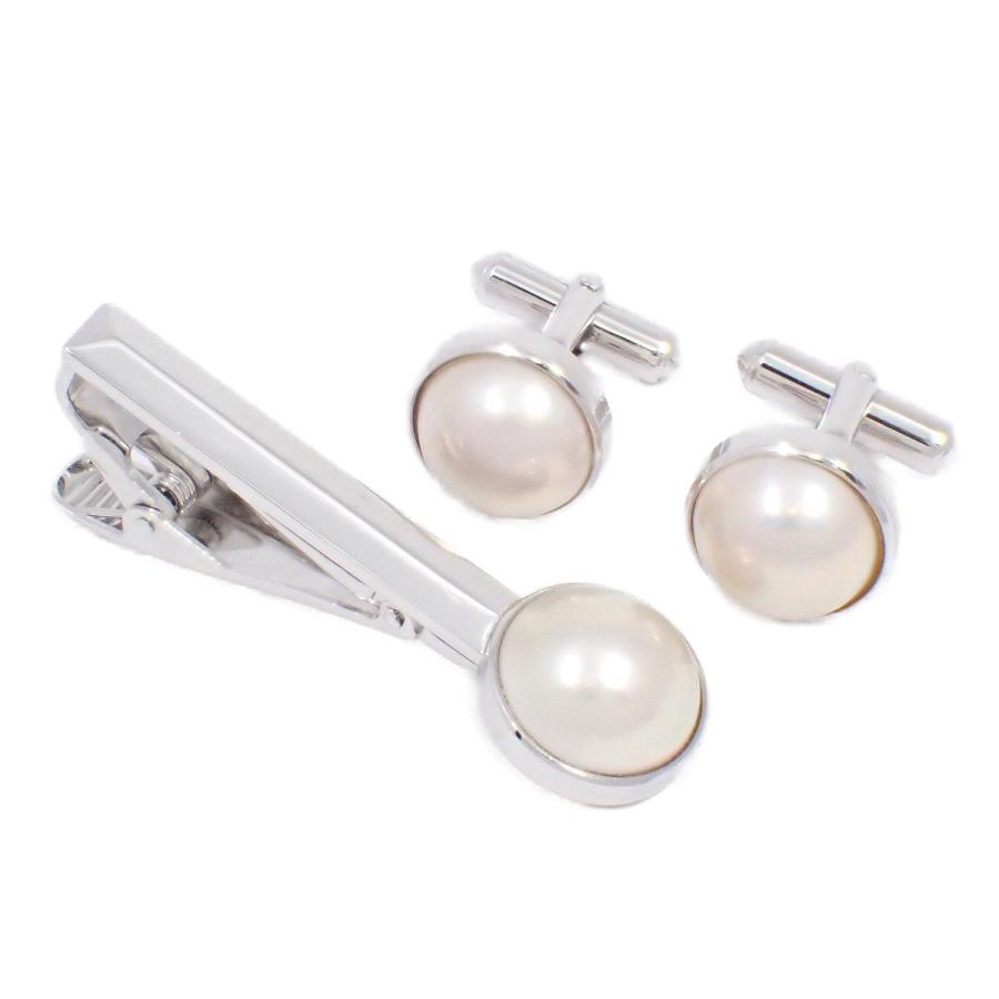 TASAKI 真珠カフスとタイバーセット TASAKI（タサキ） 田崎真珠 カフス＆タイピン シルバー/マベパール
