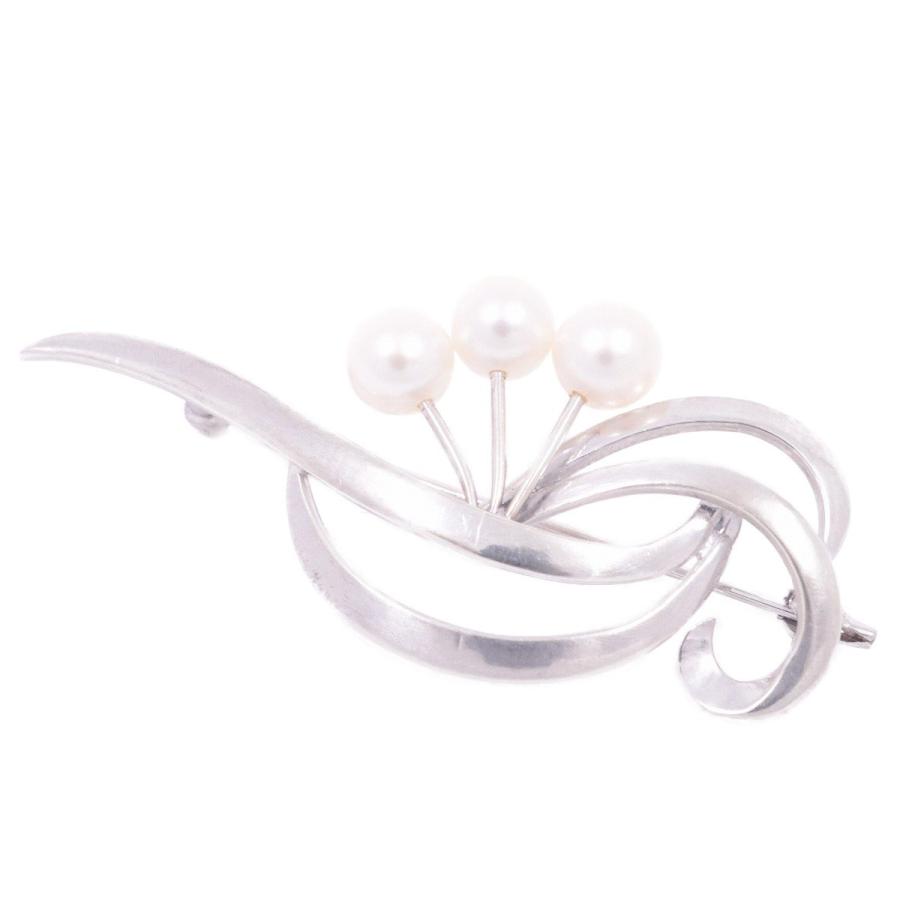 MIKIMOTO ミキモト フラワーモチーフ ブローチ シルバー/パール3粒【い 