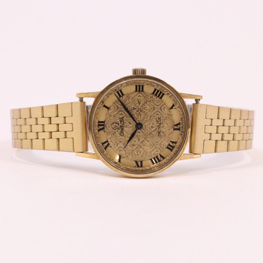 訳あり品】オメガ デビル 手巻き レディース 腕時計 ゴールドGP 花柄 