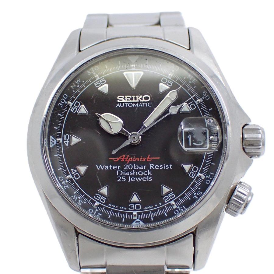 SEIKO セイコー アルピニスト 自動巻き メンズ 腕時計 黒文字盤 純正SS  