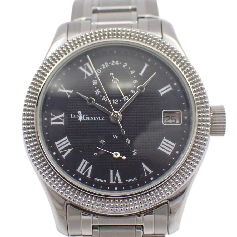 レ・ジェネヴェ LES GENEVEZ GMT パワーリザーブ 自動巻き メンズ