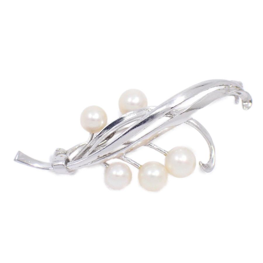 MIKIMOTO（ミキモト） リーフモチーフ ブローチ シルバー/パール5粒