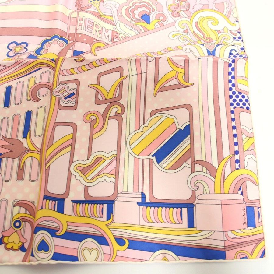 HERMES エルメス カレ 45 ガヴロッシュ フォーブルレインボー シルク100％ ピンク系【いおき質店】