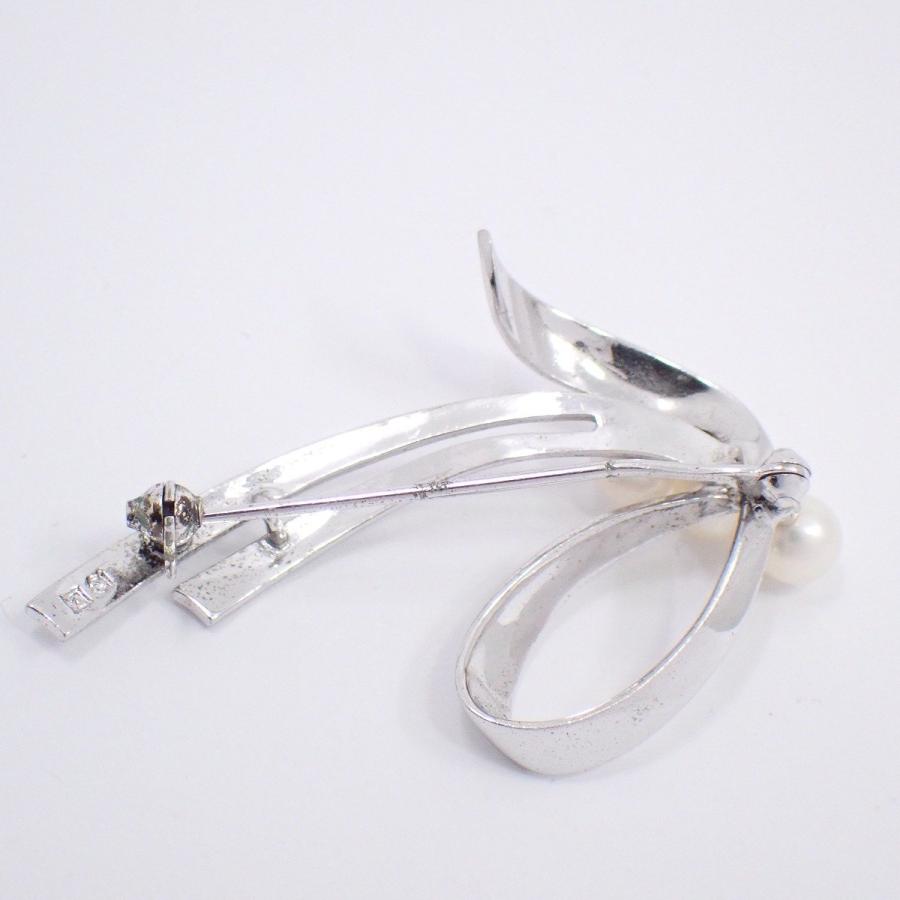 MIKIMOTO（ミキモト） リボン リーフモチーフ ブローチ シルバー
