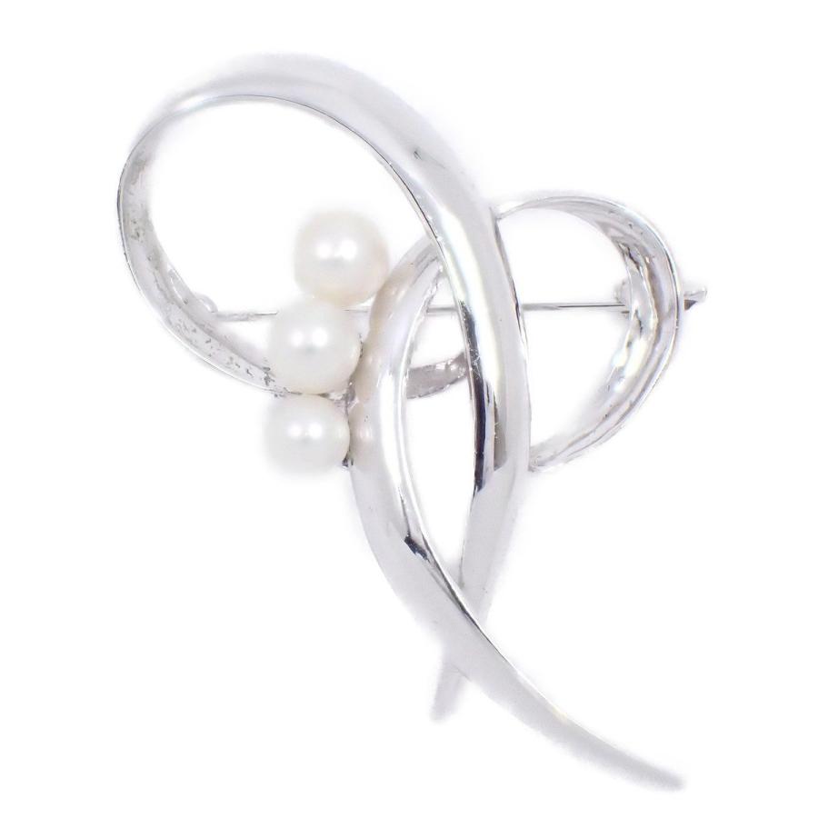 TASAKI（タサキ） 田崎真珠 リボン ブローチ シルバー/パール3粒【い