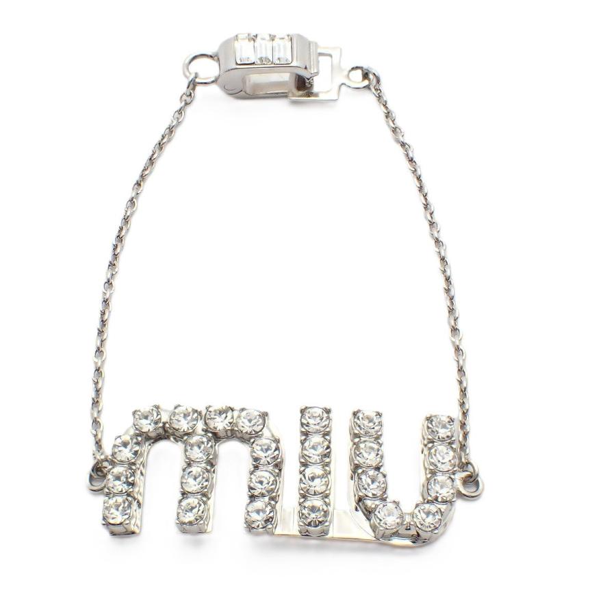 21497✨ミュウミュウ クリスタル ラインストーン ブレスレット バングル miu miu（ミュウミュウ） ロゴ ブレスレット ラインストーン/シルバー