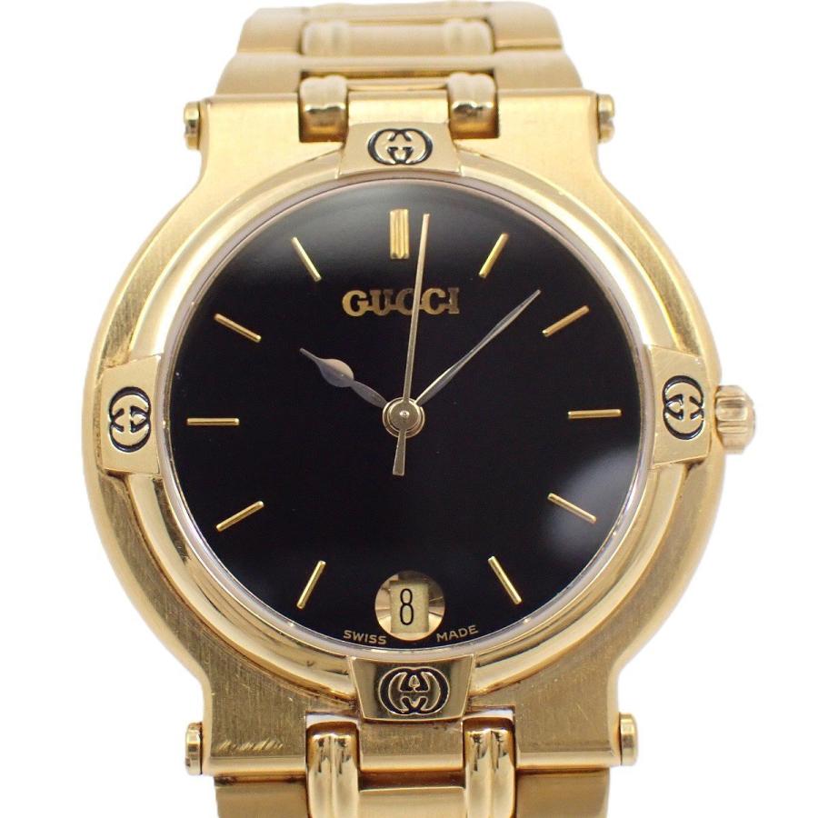 グッチ 腕時計 9200M ゴールド 正規品 GUCCI グッチ 9200M クォーツ メンズ 腕時計 ゴールドGP 黒文字