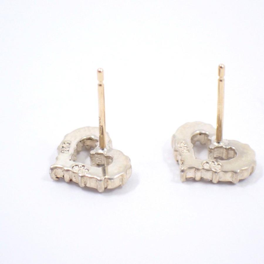 ete K10 ハート型ピアス Love刻印 透明キャッチ付き ete（エテ） ハート ピアス K18/シルバー925/ジルコニア【いおき質店