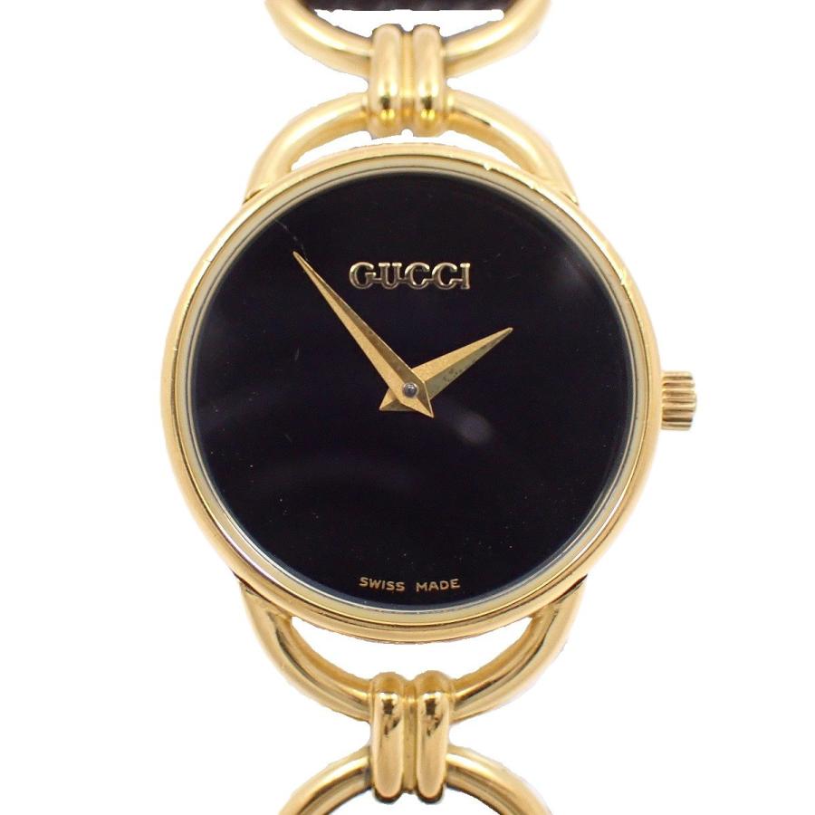 GUCCI グッチ 6000.2.L クォーツ レディース 腕時計 ゴールドGP 純正革  