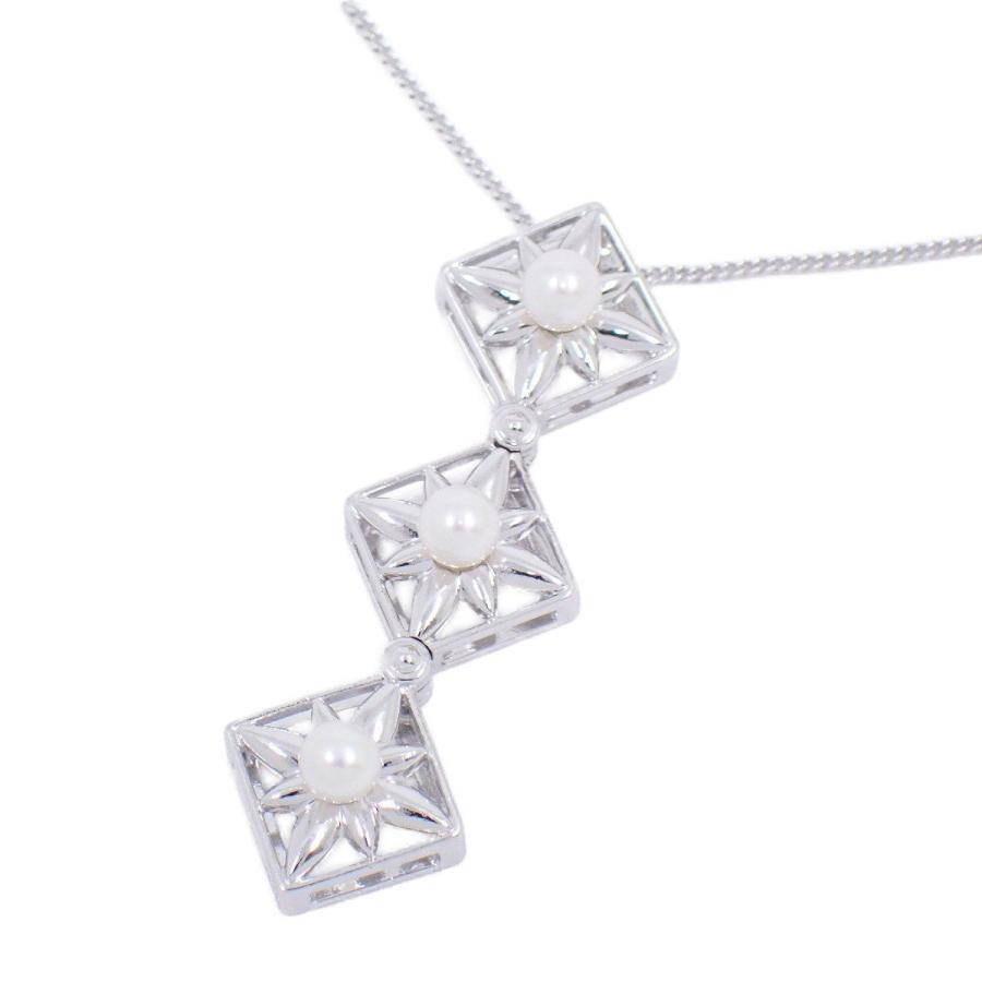 TASAKI（タサキ） 田崎真珠 3連 スクエア 2WAY ネックレス シルバー