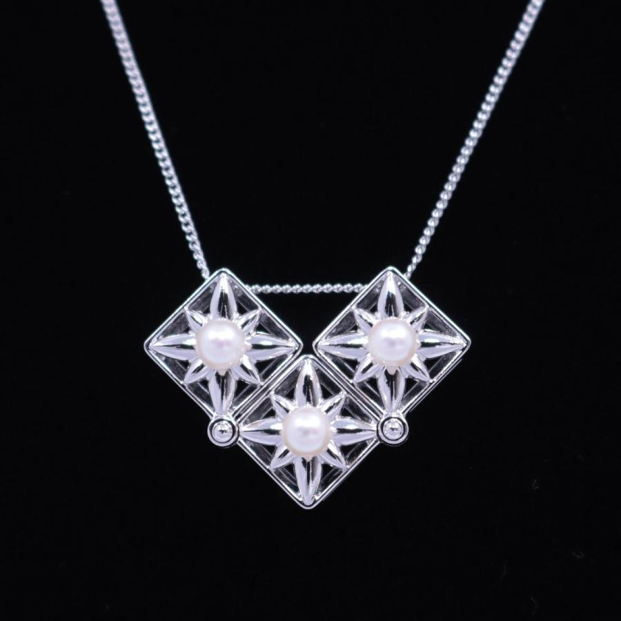 TASAKI（タサキ） 田崎真珠 3連 スクエア 2WAY ネックレス シルバー