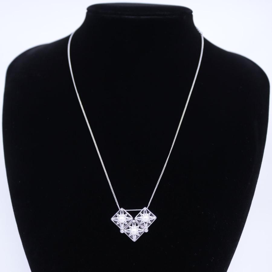 TASAKI（タサキ） 田崎真珠 3連 スクエア 2WAY ネックレス シルバー