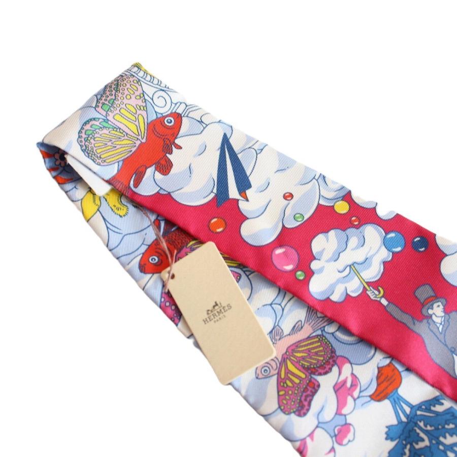 【美品】HERMES エルメス ツイリー 私の雲 シルク100％ レッド系【いおき質店】