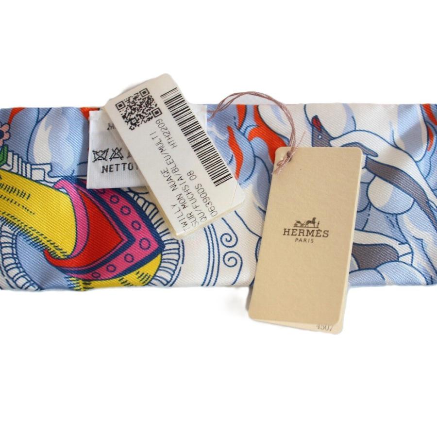 【美品】HERMES エルメス ツイリー 私の雲 シルク100％ レッド系【いおき質店】