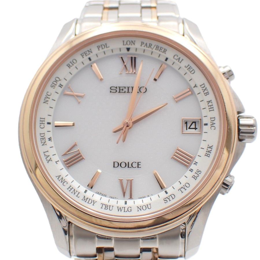 SEIKO ワールドタイム ソーラー電波腕時計7B27⌚ Dolce SEIKO セイコー ドルチェ ワールドタイム ソーラー電波 メンズ