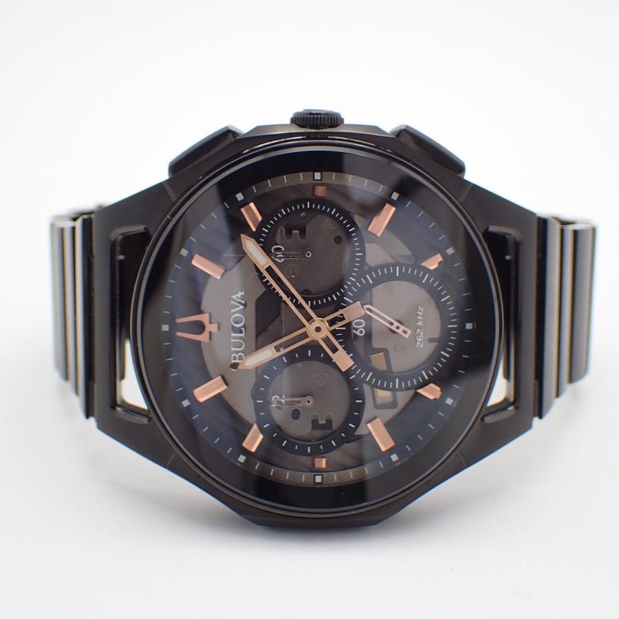 【美品】BULOVA ブローバ カーブ クロノグラフ クォーツ メンズ 腕時計 ブラック スケルトン文字盤 純正ベルト 98A207【いおき質店】の画像