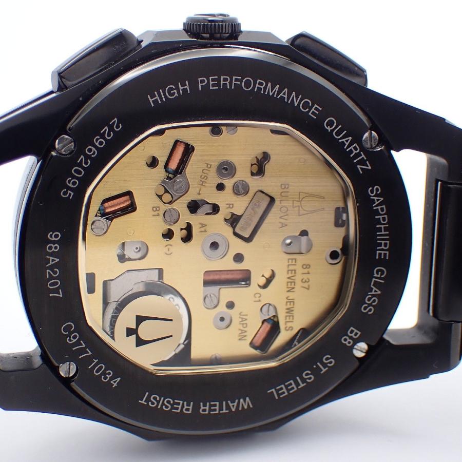 【美品】BULOVA ブローバ カーブ クロノグラフ クォーツ メンズ 腕時計 ブラック スケルトン文字盤 純正ベルト 98A207【いおき質店】の画像