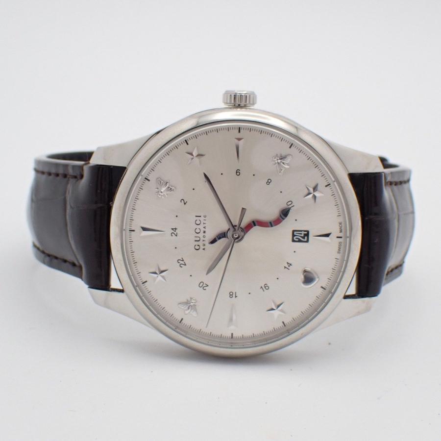 【美品】グッチ 126.3 Gタイムレス GMT 自動巻き メンズ 腕時計 シルバー文字盤 純正革ベルト YA126332 GUCCI（グッチ） 【美品】グッチ 126.3 Gタイムレス GMT 自動巻き