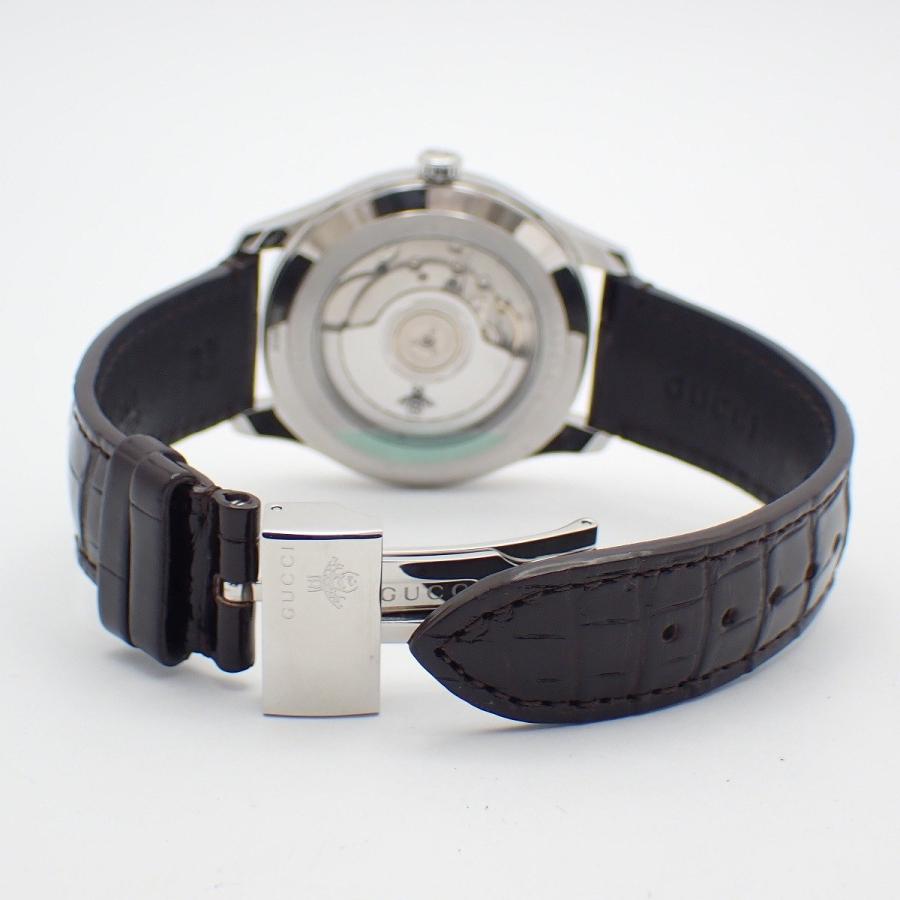 【美品】グッチ 126.3 Gタイムレス GMT 自動巻き メンズ 腕時計 シルバー文字盤 純正革ベルト YA126332 GUCCI（グッチ） 【美品】グッチ 126.3 Gタイムレス GMT 自動巻き