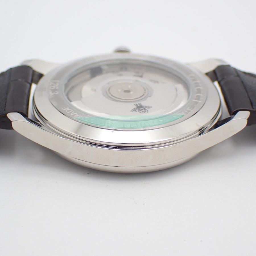 【美品】グッチ 126.3 Gタイムレス GMT 自動巻き メンズ 腕時計 シルバー文字盤 純正革ベルト YA126332 GUCCI（グッチ） 【美品】グッチ 126.3 Gタイムレス GMT 自動巻き