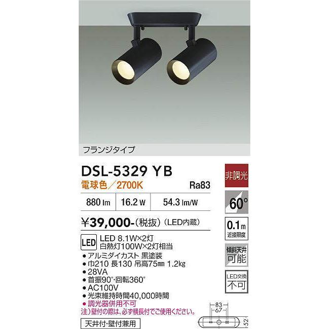 大光電機 【即納・在庫品】DSL-5329YB スポットライト 100W×2灯相当