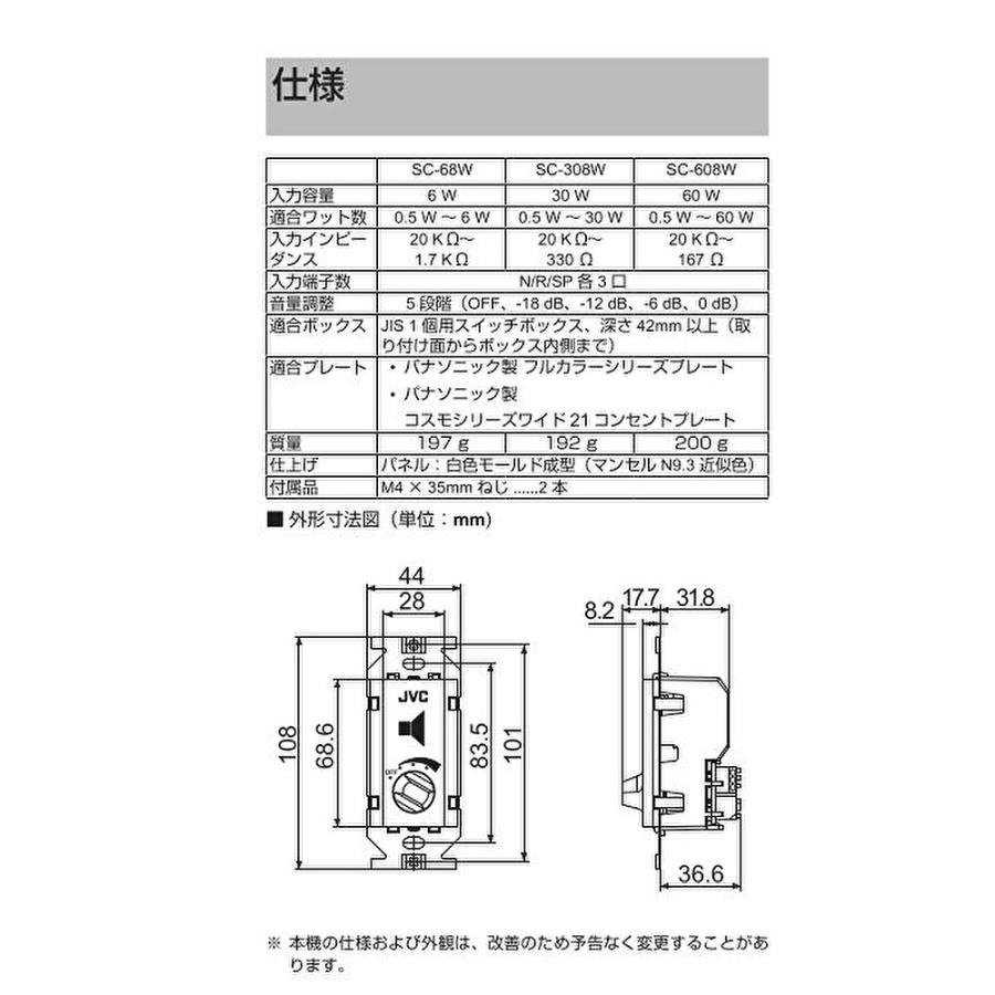 SC-68W　アッテネータユニット　JVC　10個入り JVCKENWOOD/JVCケンウッド ビクター SC-68W 10コ入/箱