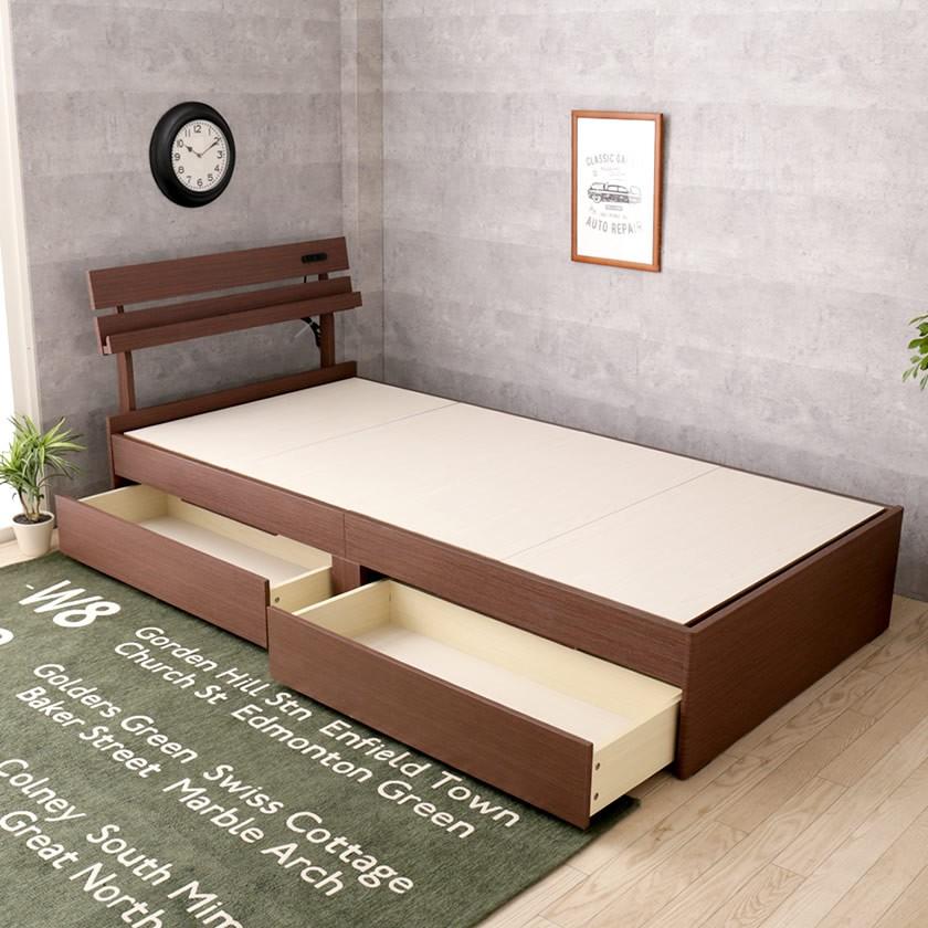 ベッド 収納ベッド セミダブル マットレスセット 厚さ20cmポケットコイルマットレス付き 木製 コンセント｜ioo-neruco｜14