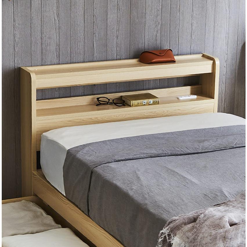 Kylee 棚付きベッド セミシングル 厚さ20cmポケットコイルマットレス付き 木製 棚付き コンセント 照明付き 木製ベッド セミシングルベッド 