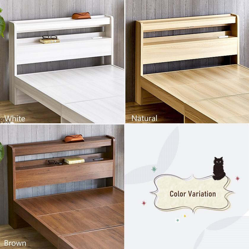 Kylee 棚付きベッド セミシングル 厚さ20cmポケットコイルマットレス付き 木製 棚付き コンセント 照明付き 木製ベッド セミシングルベッド 