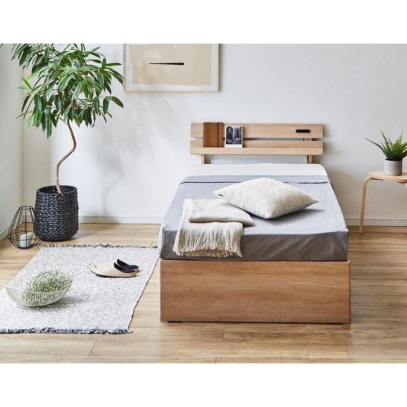 【済】棚付き木製ベッド+マットレスセット ベッド 棚付きベッド セミダブル マットレスセット 厚さ15cmポケット