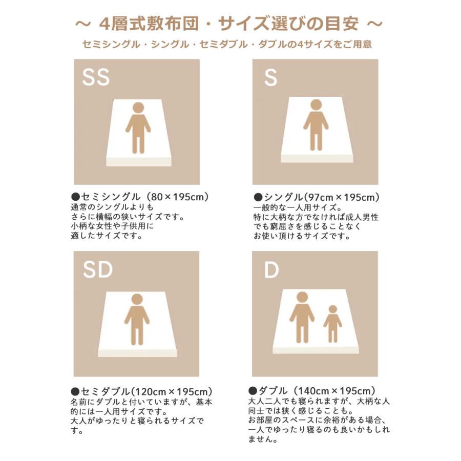四層敷き布団 12cm厚 セミダブル ベッドで使える 敷きふとん 抗菌防臭
