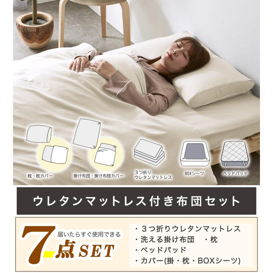 ネルコンシェルジュ 3つ折りウレタンマットレス付きベッド用 布団7点
