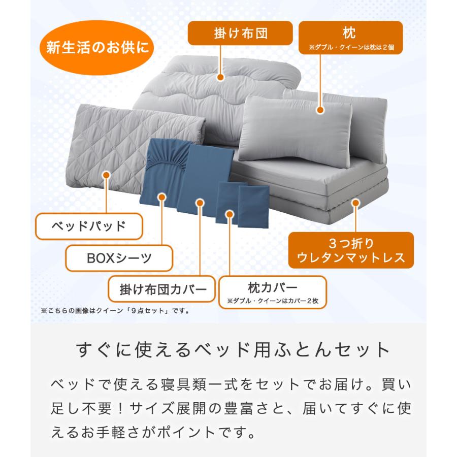 ネルコンシェルジュ 3つ折りウレタンマットレス付きベッド用 布団7点