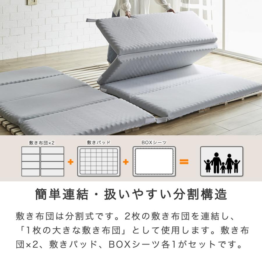 ファミリー敷き布団 300サイズ 連結 ウレタンマットレス 敷きパッド BOXシーツ 家族 4人 5人収納 4つ折り 折りたたみ 抗菌 防臭 防ダニ 高反発 通気性_9