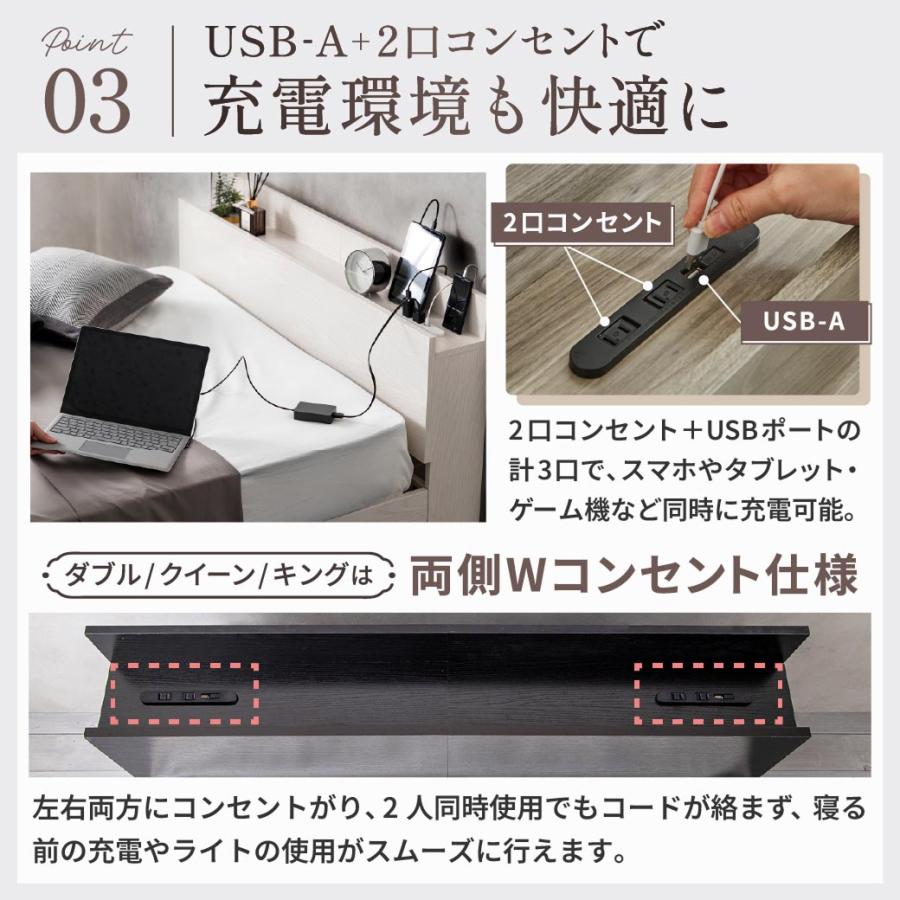 ネルコンシェルジュ 収納付きベッド クイーンロング ベッドフレーム
