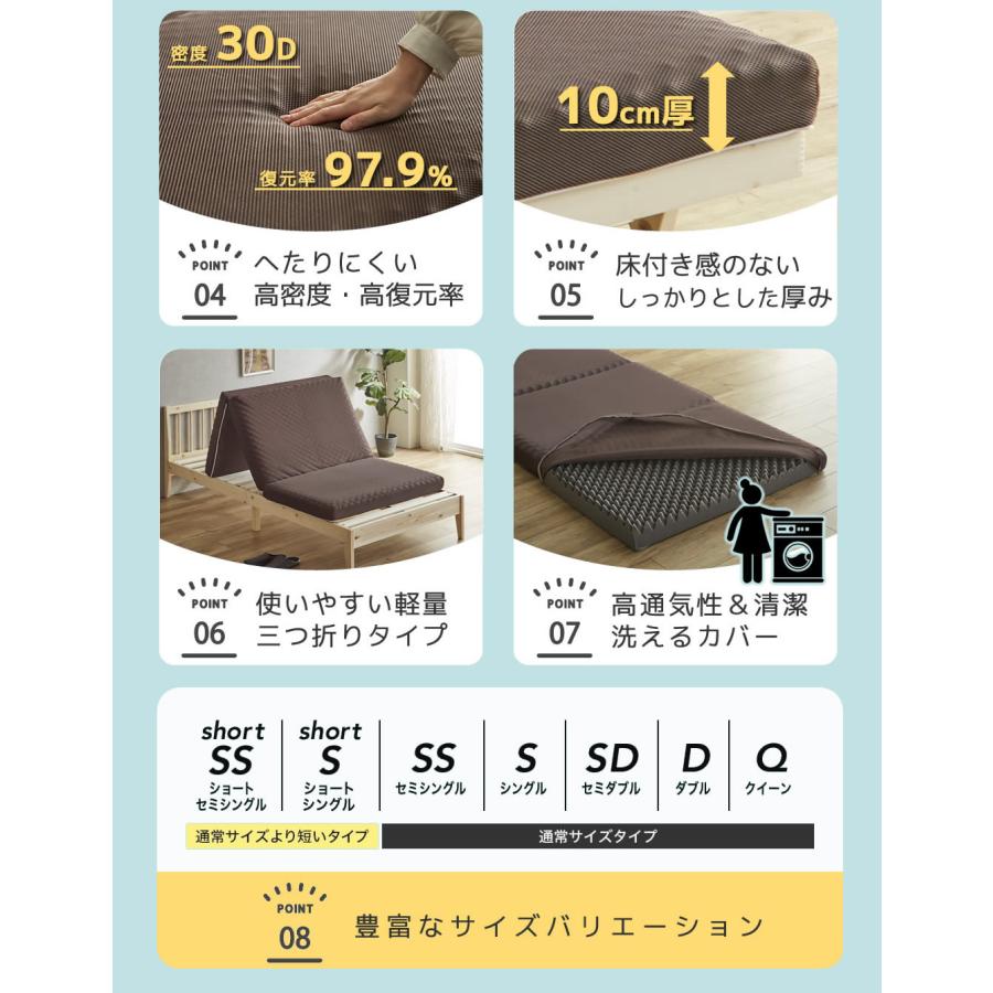 ネルコンシェルジュ 三つ折りウレタンマットレス セミシングルショート
