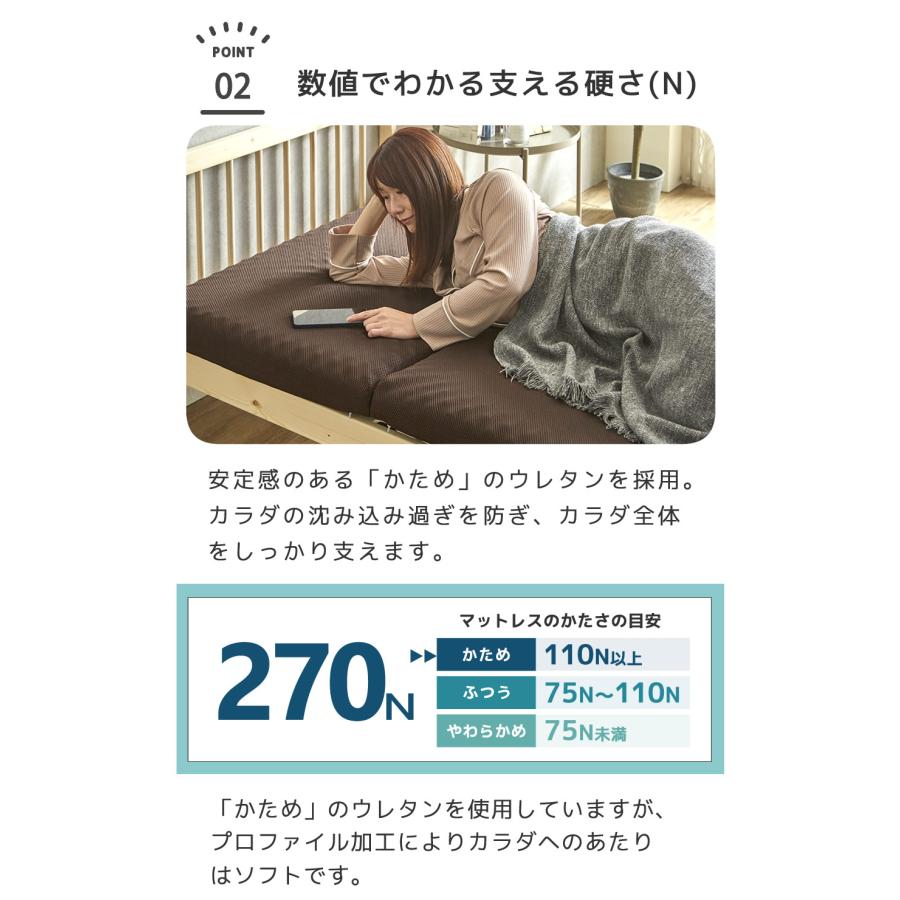 ネルコンシェルジュ 三つ折りウレタンマットレス セミシングルショート