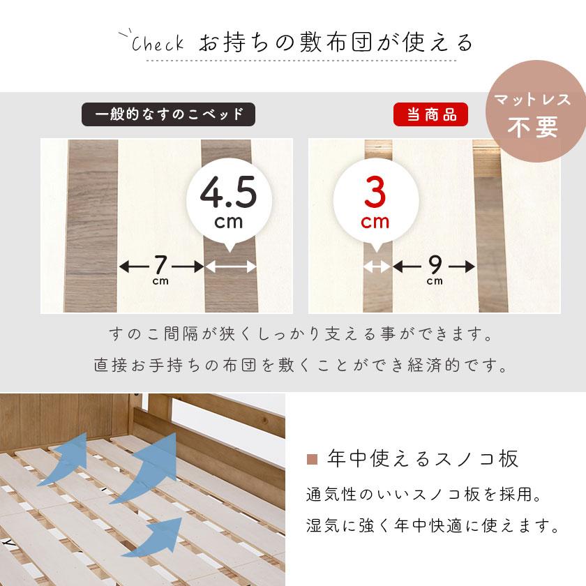 ロフトベッド シングル ミドルタイプ ベッドフレーム 木製 棚付き 2口